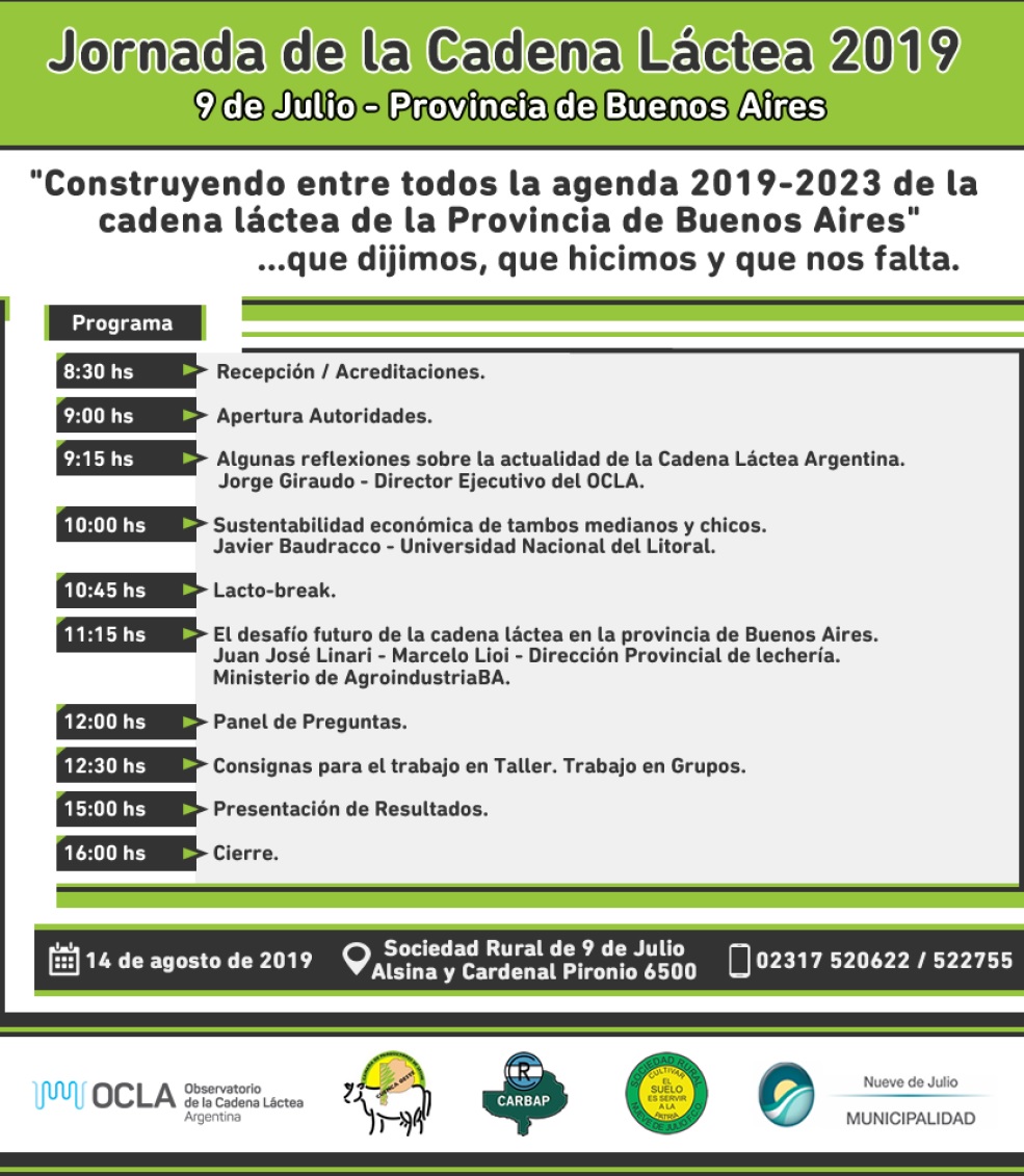 Jornada de la cadena láctea 2019: Construyendo entre todos la agenda 2019-2023 de la cadena láctea de la provincia de Buenos Aires.
